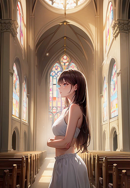 Church Sunset with Busty Babe in Crop Top for Steamy Hentai Picture