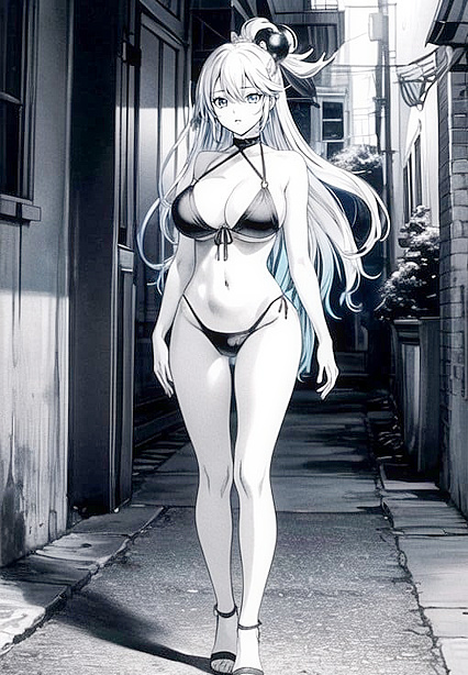 Aqua from Konosuba Bounces Wildly in Slingshot Bikini Black & White Manga Picture