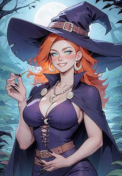 Witch with Blue Eyes Surrounded by Zombies in Erotic Hentai Picture