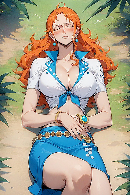 Namione from One Piece Blushes ly in Eyes-Closed Hentai Images