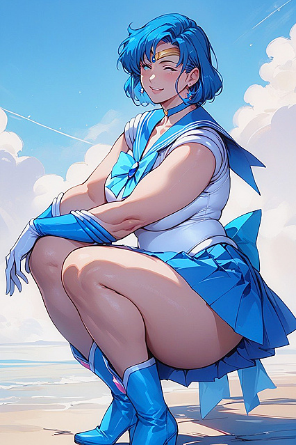Milf in Sailor Mercury Outfit Teases in Blue Skirt for Steamy Hentai Fun