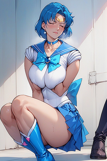 Mizuno Ami as Sailor Mercury Squeezes Her Breasts in Steamy Hentai Picture