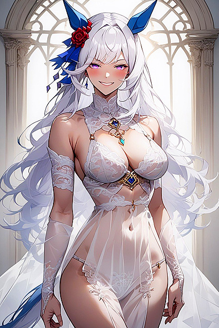 Rounded Ass White-Haired Beauty with Bangs in Steamy Hentai Picture