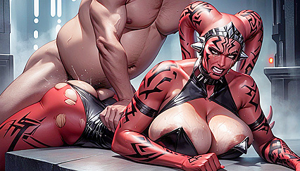 Pronebone Rips Clothes Off Massive Saggy Veiny Breasts in Horny Hentai Image