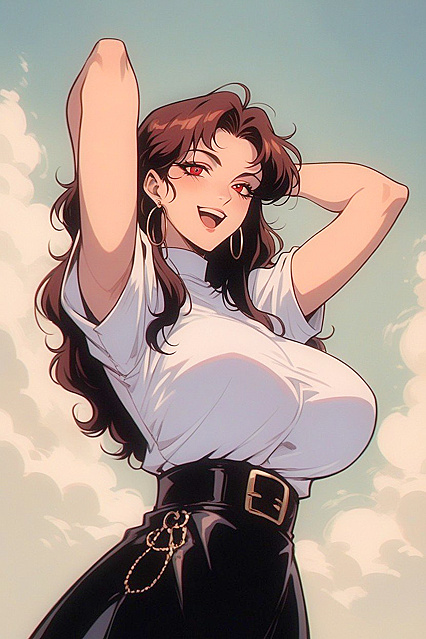 Open-Mouthed Smile, Hands Raised, Perfect Ass in hentai Picture