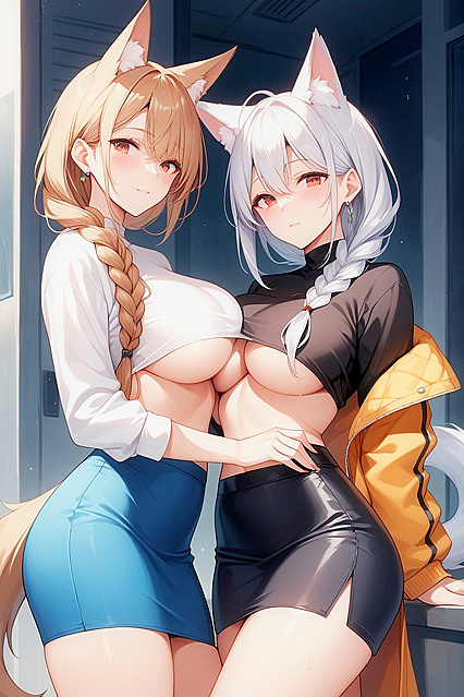 Tight Dress, Fur Jacket, Underboob Crop Top, and Pleated Skirt Meets Tailed Women