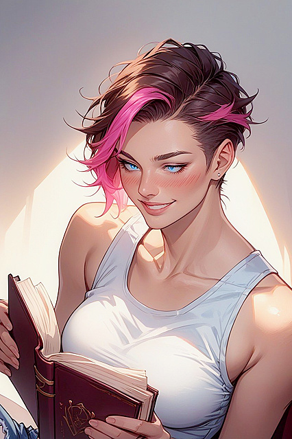 Busty Girl 18+ in Jean Shorts with Pixie Cut Shows Off in Hentai Picture