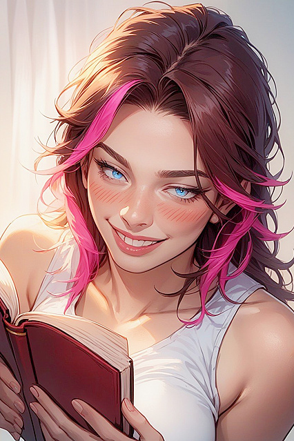 Horny Girl 18+ Reads Book in Sleeveless T-Shirt forSTEAMY Hentai Fun