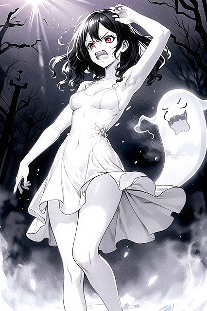 Pixie-Cut Beauty in Black-and-White Manga Hentai Picture
