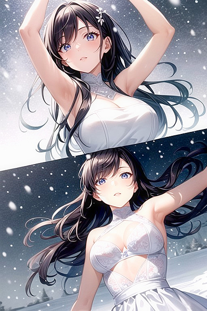 Busty Bottom-Up Poses in Seductive Arms-Up Hentai Images