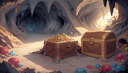 Naked Elf Emerging from Treasure Chest in Cave for naughty Hentai Fun, 18+