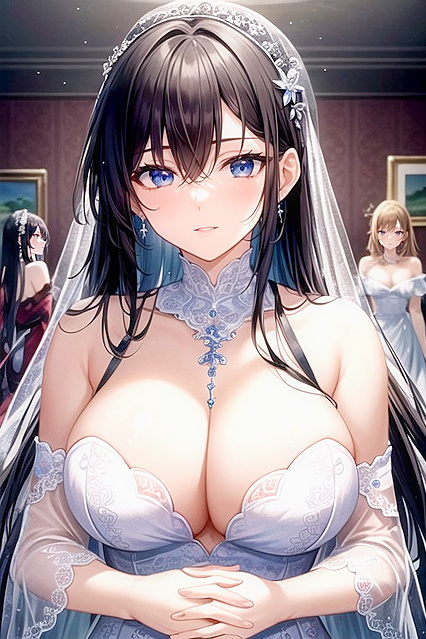 Two People Engage in  Hentai Picture with arms together and bust shots