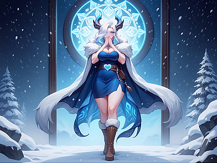 Woman in Neon Blue Fog with Mirrored Background for  Hentai Picture