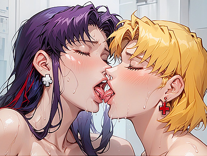 Hot Lesbian Kisses and Black Hairy Pussies Explode in Hentai Orgasms