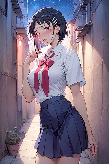 Suguha from Sword Art Online Seduces in School Uniform at Night<algorithmic break>