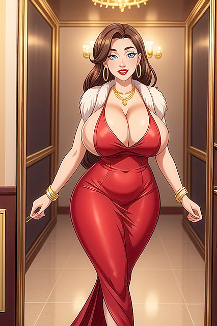 Black-Haired Beauty with Gold Earrings Stares Seductively at You in Hentai Picture