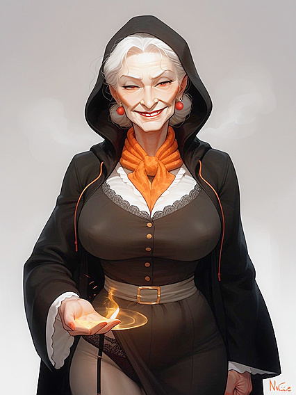 Sorceress in Long Black Hooded Coat Casts Spells for Fiery Hentai Pleasure