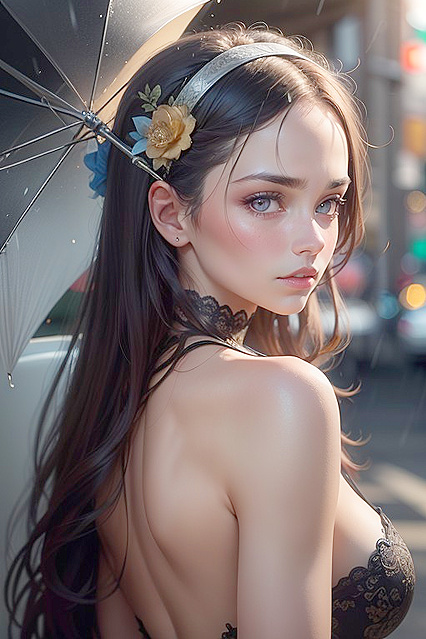 Rear View Rainy Day Hair Band Fantasy in Erotic Hentai Picture