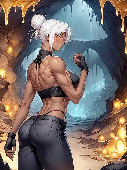Fit Girl 18+ in Baggy Black Pants Exploring Caves in Steamy Hentai Picture