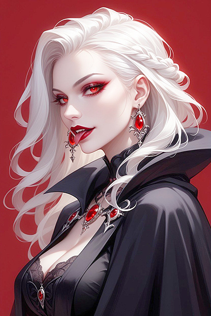 Vampire Woman Seduces with Tongue-Out Gothic Passion in Hentai AIPorn