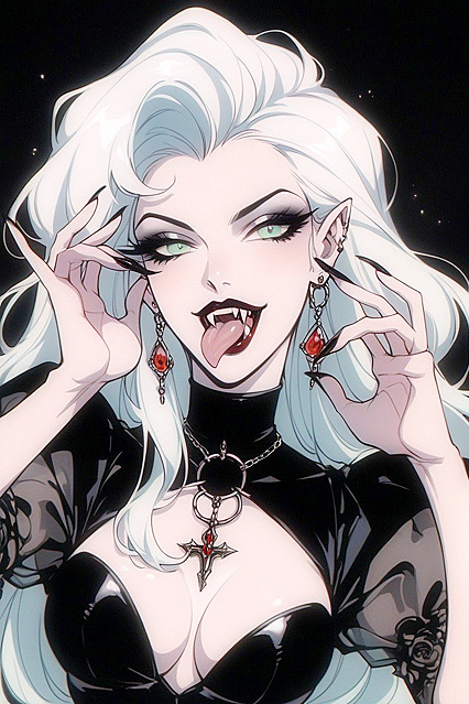 Gothic Beauty Strikes Lustful Poses with Seductive Tongue Out in Hentai Bliss