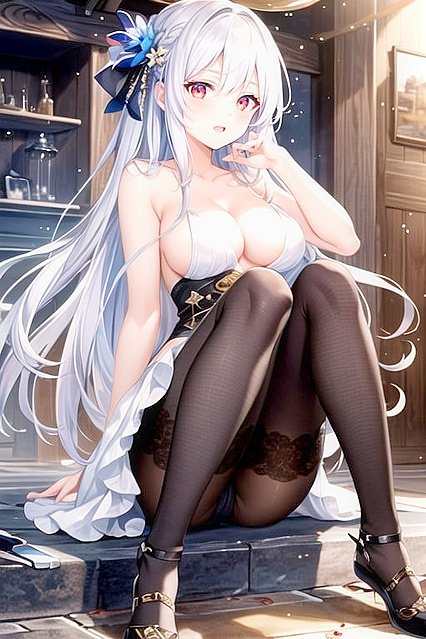 Red-Eyed Beauty in Stockings Drips Wet in Seductive Hentai Images