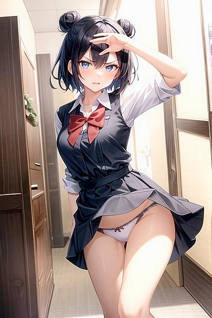 Skinny Girl 18+ with Hair Bun Tied Up in a Big Bow for Steamy Hentai Fun