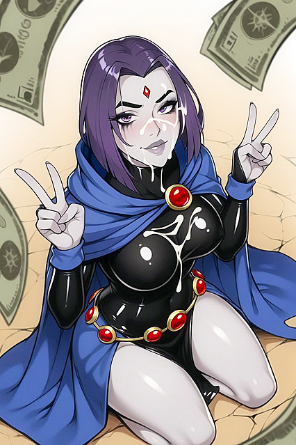 Raven from Titans with Smudged Makeup in Expressionless Hentai Images