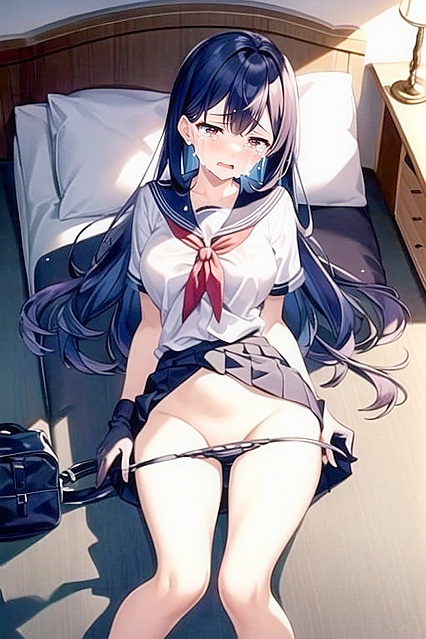 Blue-Haired Beauty Enjoying Full-Body Pleasure in Bed Hentai