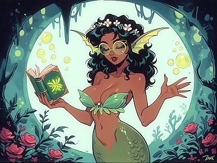 Woman Wearing Flower Crown Waves Seductively in hentai Picture