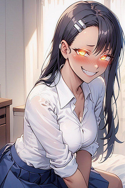Horny Girl 18+ with Glowing Eyes Teased in Skirt for Steamy Hentai Picture