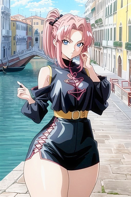 Top Down View of Pink-Haired Goddess with an Enormous Ass in hentai Picture