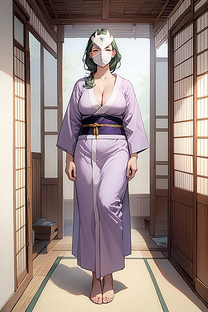 Huge Tits and Defined Features in White Non-Woven Mask Hentai Picture
