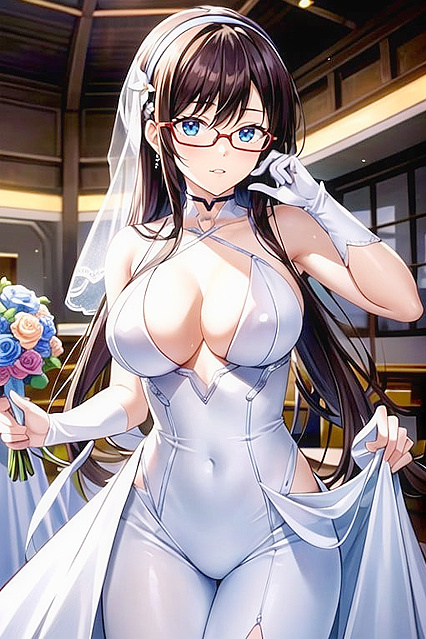 Glasses Gal Smirking Without Underwear in Seductive Hentai Picture