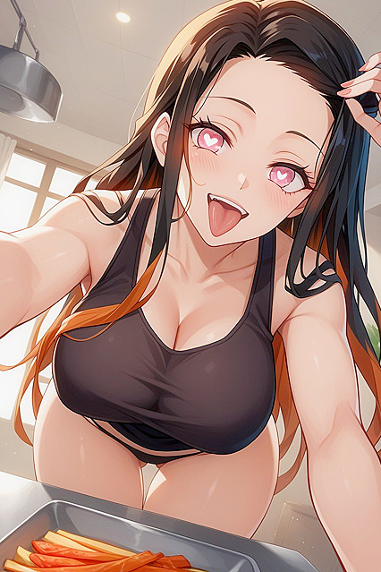 Nezuko from Demon Slayer Wears Seductive Sleeveless Tee in Heart-Eyes Hentai Delight