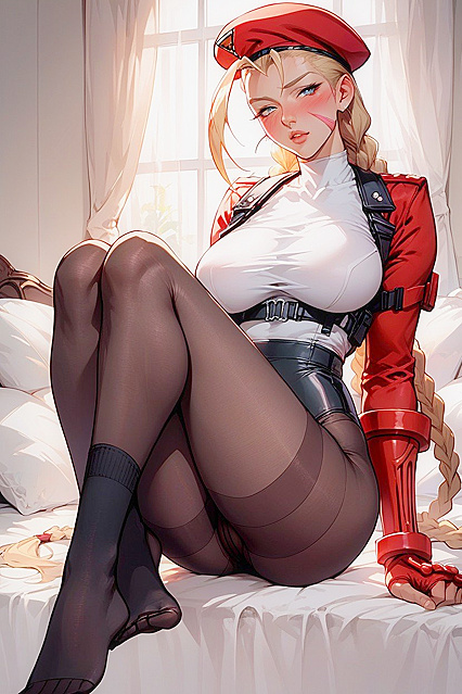 Cammy Wears Socks and Sheer Black Nylon Tights for Sultry Hentai Pleasure