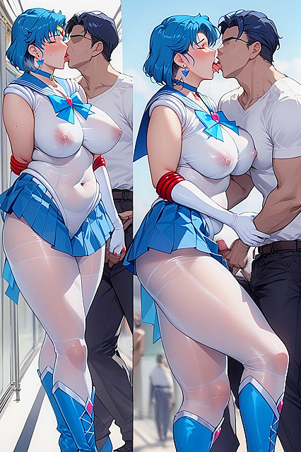 Fighting Enemies in a Translucent Bodysuit with Ahegao Faces of Pleasure