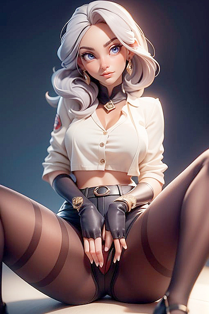 Spreading Her Legs in Pantyhose for  Hentai Masturbation Pleasure