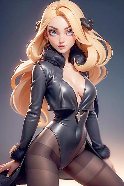 Cynthia from Pokémon in Seamless Pantyhose Revealing Her Vagina for Hentai Pleasure