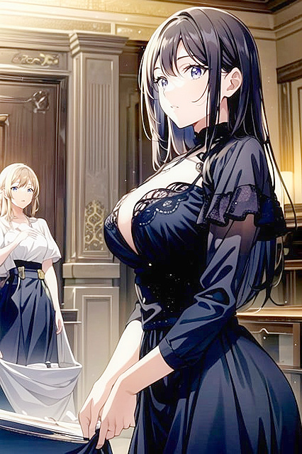 Woman in Purple Farmer Uniform Seduces with Knee-High Boots in Hentai Fantasy