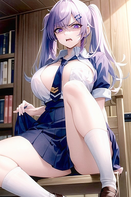 Purple-Haired Cutie with Pigtails and a Natural Booty in Steamy Hentai Picture