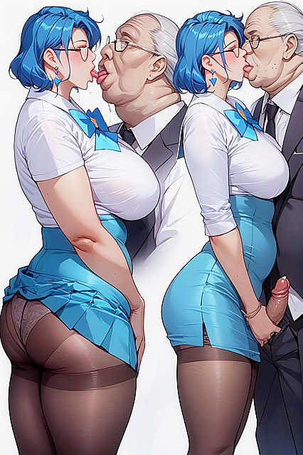 Mature Woman with Blue Hair Takes Center Stage in Seductive Hentai Images