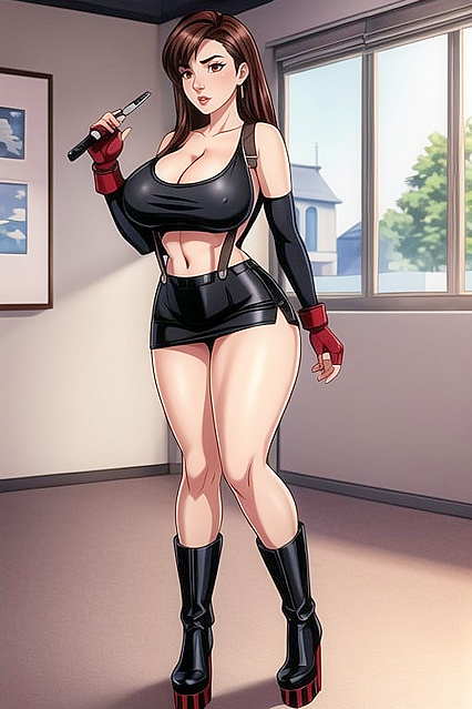 Tifa Lockhart's Thicc Chunky Thighs and Deep V Plunge in Steamy Hentai Picture