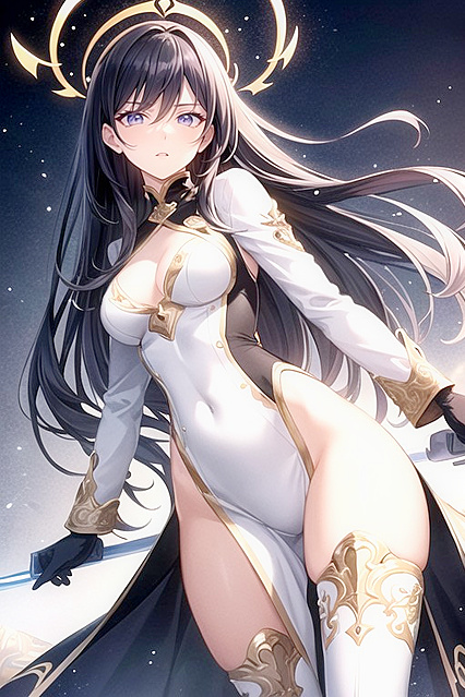 Thigh-High Light Purple Boots and Long Sleeves in White Detail Hentai Picture
