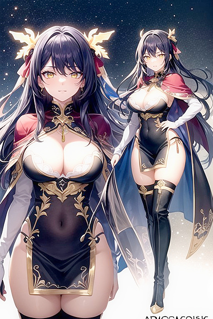 Busty Beauty with Glowing Yellow Eyes Takes On Full-Bodied Hentai Picture