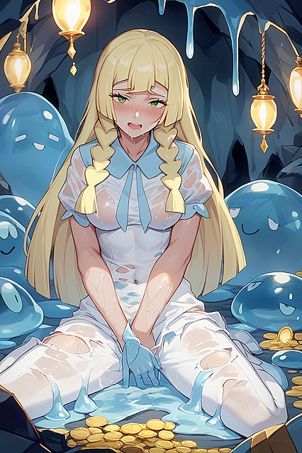 LilliePokemon Finds Pleasure in the Moshy Cave's Treasures After Slime Tentacle Sex