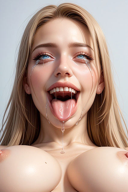 Slobbery Tongue-Out Fun with Hyper-Realistic Big Boobs and Detailed Five-Finger Hands