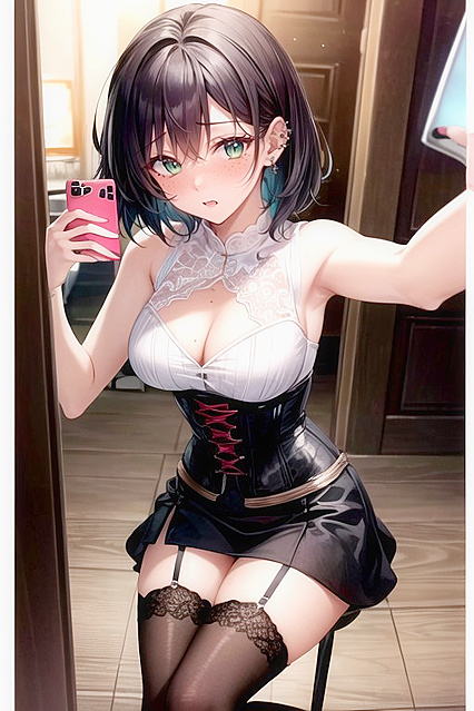 Red-Haired beauty with freckles takes sexy selfies in hentai ecstasy