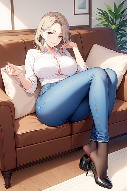 Reilly's Thick Thighs Take Center Stage on the Couch in Steamy Hentai Picture
