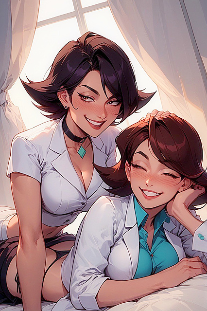 Horny Nurse in Lab Coat and Mini-Skirt Drips Wetness in Anime hentai